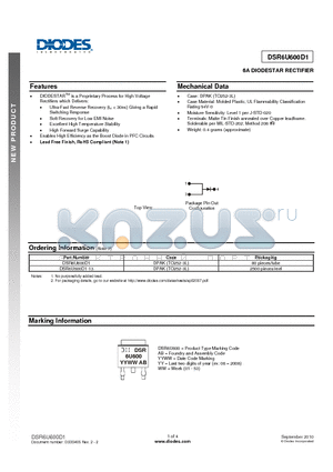 DSR6U600D1 datasheet - 6A DIODESTAR RECTIFIER