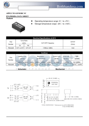 FB2028A datasheet - 10 BASE-T LOW PASS FILTER TRANSMITTER & RECEIVER WITH COMMON CHOKES