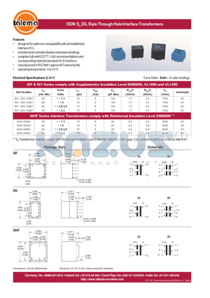 ISV-120A1 datasheet - ISDN SO DIL Style Through Hole Interface Transformers