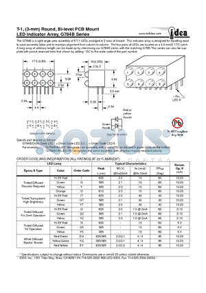 G784B datasheet - T-1, (3-mm) Round, Bi-level PCB Mount LED Indicator