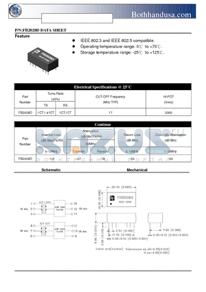 FB2028D datasheet - 10 BASE-T LOW PASS FILTER TRANSMITTER