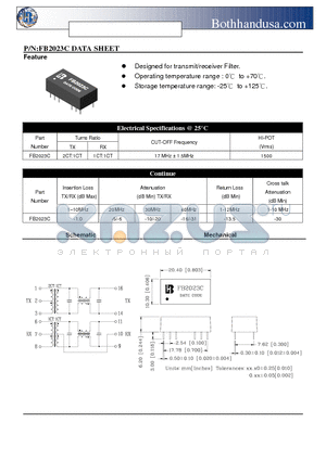 FB2023C datasheet - 10 BASE-T LAN MAGNETICS