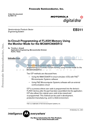 EB311 datasheet - In-Circuit Programming of FLASH Memory Using the Monitor Mode for the MC68HC908SR12