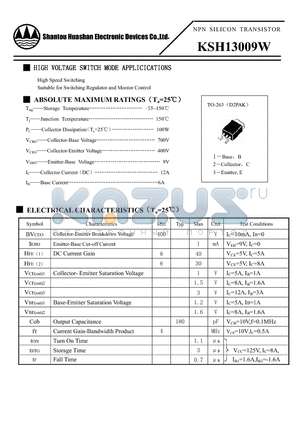 KSH13009W datasheet - NPN SILICON TRANSISTOR