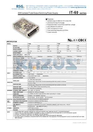 IT-60D datasheet - 60W Isolated Triple Output Switching Power Supply