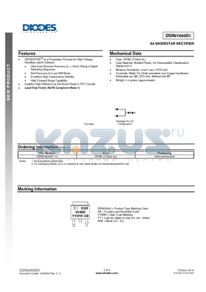 DSR6V600D1 datasheet - 6A DIODESTAR RECTIFIER