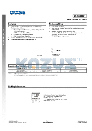 DSR6V600D1-13 datasheet - 6A DIODESTAR RECTIFIER