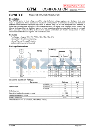 G79L18 datasheet - NEGATIVE VOLTAGE REGULATOR