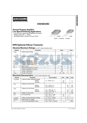 KSH29 datasheet - General Purpose Amplifier Low Speed Switching Applications