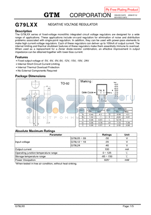 G79L05 datasheet - NEGATIVE VOLTAGE REGULATOR