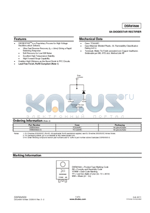 DSR8V600_11 datasheet - 8A DIODESTAR RECTIFIER