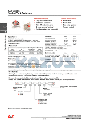 KSI0V411 datasheet - Sealed Tact Switches
