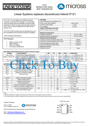 IT121_PDIP datasheet - MONOLITHIC DUAL NPN TRANSISTOR