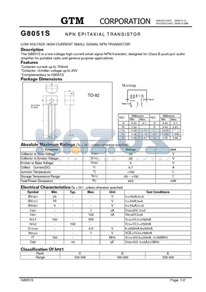 G8051S datasheet - NPN EPITAXIAL TRANSISTOR