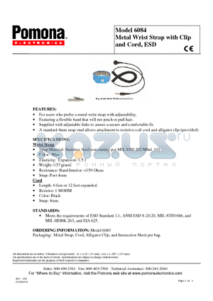 6084 datasheet - Metal Wrist Strap with Clip and Cord, ESD