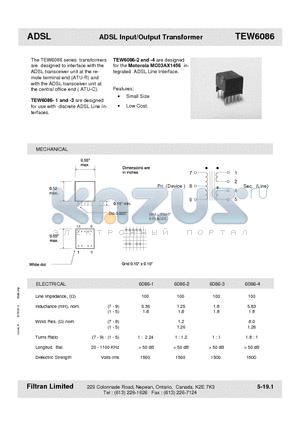 6086-1 datasheet - ADSL Input/Output Transformer