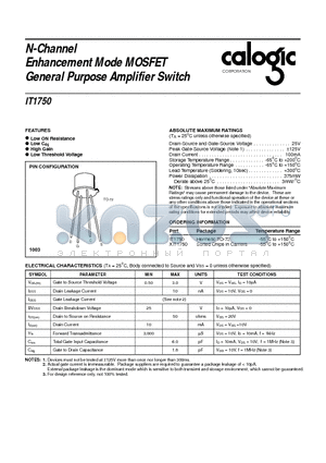 IT1750 datasheet - N-Channel Enhancement Mode MOSFET General Purpose Amplifier Switch