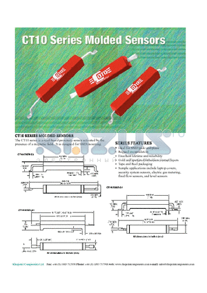 CT10 datasheet - reed-based proximity sensor activated by the presence of a magnetic field. It is designed for SMD mounting.