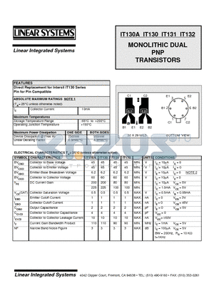 IT130 datasheet - MONOLITHIC DUAL PNP TRANSISTORS