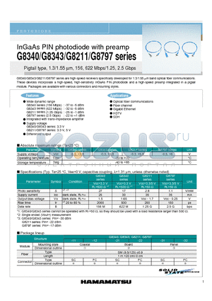 G8340-11 datasheet - InGaAs PIN photodiode with preamp