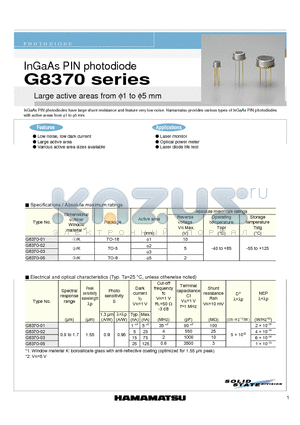 G8370 datasheet - InGaAs PIN photodiode