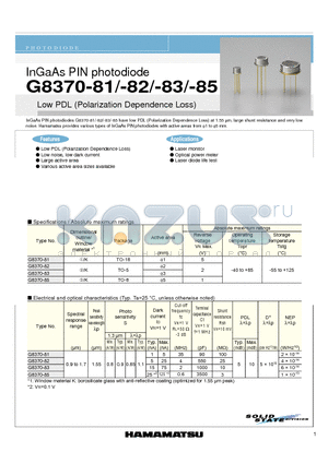 G8370-83 datasheet - InGaAs PIN photodiode