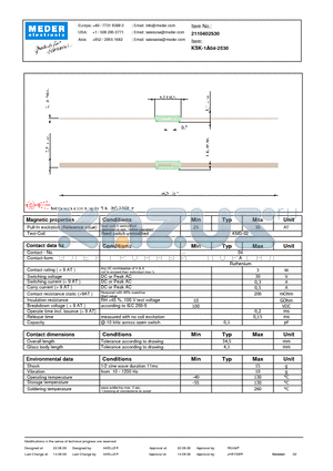 KSK-1A04-2530 datasheet - KSK Reed Switch