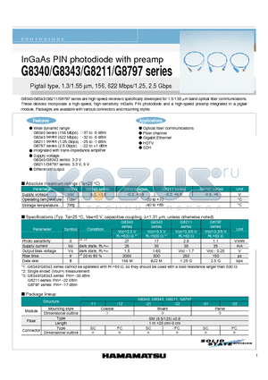 G8340-22 datasheet - InGaAs PIN photodiode with preamp