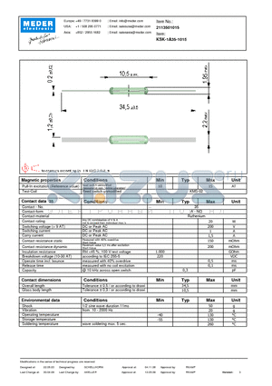 KSK-1A35-1015_09 datasheet - KSK Reed Switch