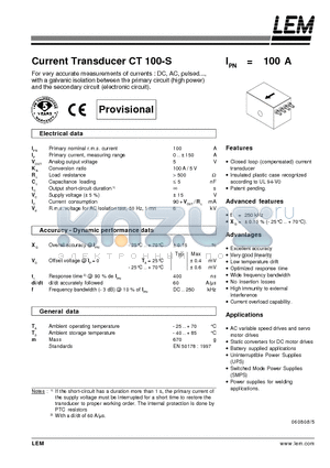 CT100-S_06 datasheet - Current Transducer