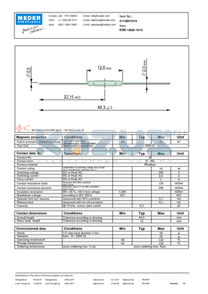 KSK-1A46-1015 datasheet - KSK Reed Switch