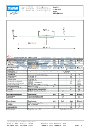 KSK-1A46-1020 datasheet - Glass length of 12 mm and diameter of 2.0 mm