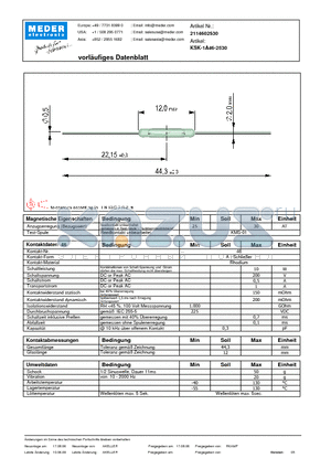 KSK-1A46-2530_DE datasheet - (deutsch) KSK Reed Switch