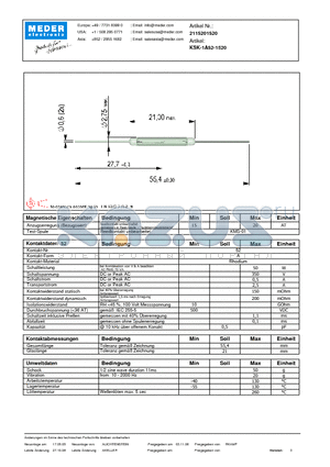 KSK-1A52-1520_DE datasheet - (deutsch) KSK Reed Switch