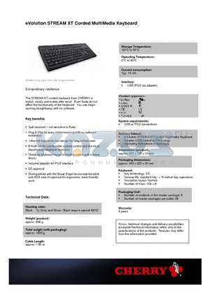 G85-23100EU-2 datasheet - eVolution STREAM XT Corded MultiMedia Keyboard