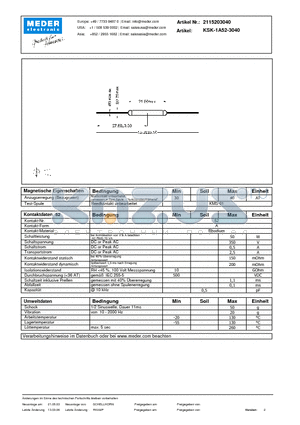 KSK-1A52-3040_DE datasheet - (deutsch) KSK Reed Switch