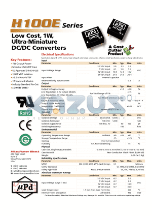 H113E datasheet - Low Cost, 1W, Ultra-Miniature DC/DC Converters