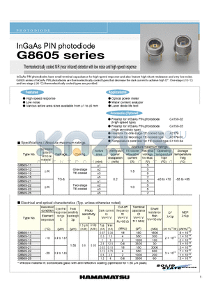 G8605-12 datasheet - InGaAs PIN photodiode