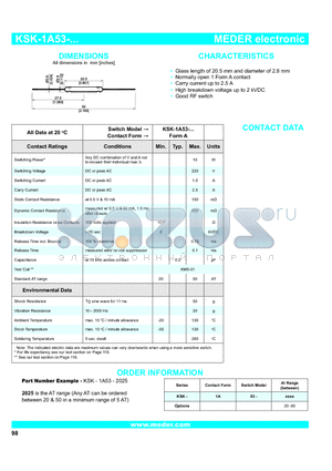KSK-1A53-2020 datasheet - Glass length of 20.5 mm and diameter of 2.8 mm