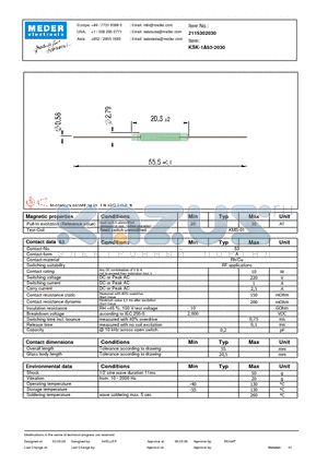 KSK-1A53-2030 datasheet - KSK Reed Switch