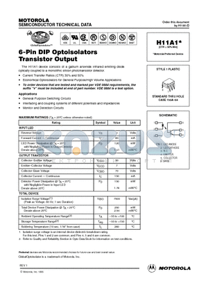 H11A1 datasheet - 6-Pin DIP Optoisolators Transistor Output