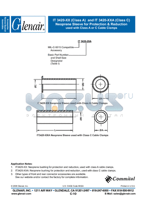 IT3420-10 datasheet - Neoprene Sleeve for Protection & Reduction used with Class A or C Cable Clamps
