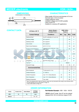 KSK-1A54-100105 datasheet - Glass length of 53.4 mm and diameter of 5.4 mm