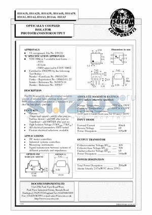 H11A1 datasheet - OPTICALLY COUPLED ISOLATOR PHOTOTRANSISTOR OUTPUT