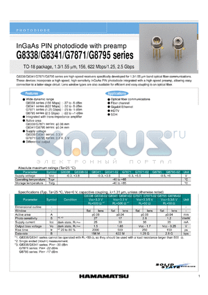 G8795-02 datasheet - InGaAs PIN photodiode with preamp