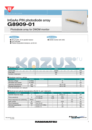 G8909-01 datasheet - InGaAs PIN photodiode array