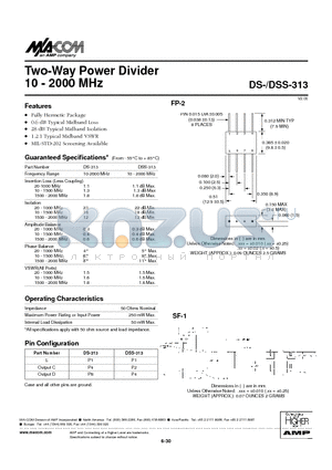 DSS-313 datasheet - Two-Way Power Divider 10 - 2000 MHz