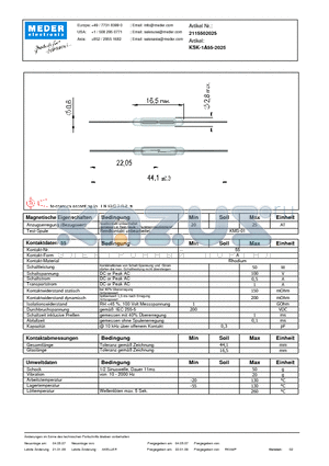 KSK-1A55-2025_DE datasheet - (deutsch) KSK Reed Switch