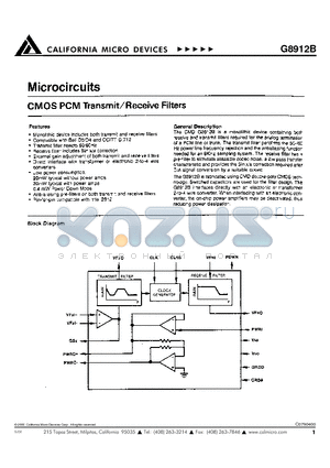 G8912BCI datasheet - CMOS PCM Transmit/receive Filters