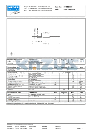 KSK-1A66-1020 datasheet - KSK Reed Switch